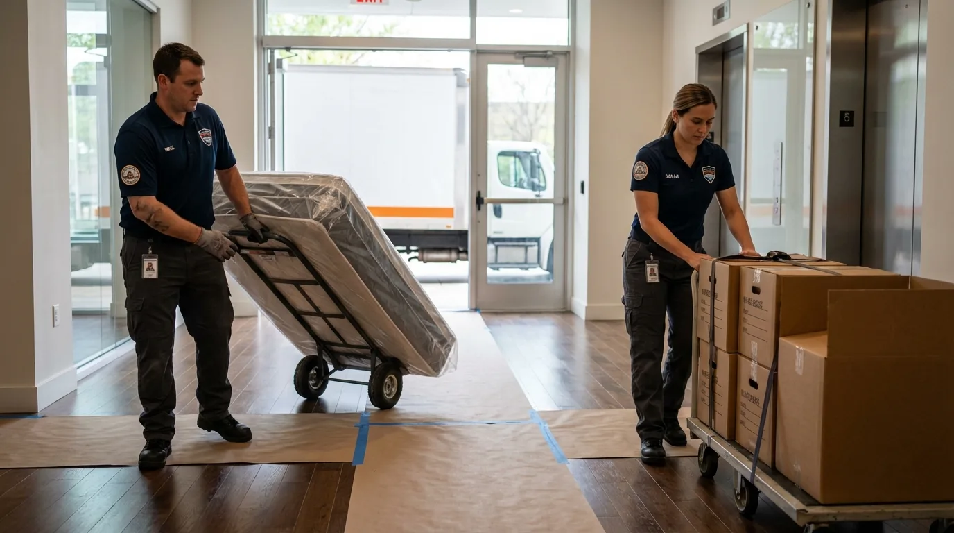 Professional apartment movers loading elevator in New Market, VA